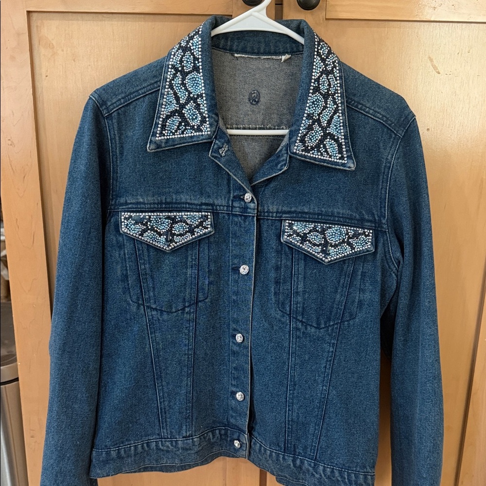 Embellished Denim Jacket with Beaded Collar